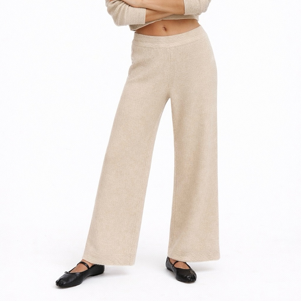 Zara Knit Wide Leg Pants Ecru Size Small